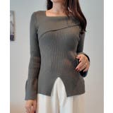 チャコール | 2wayワンショルフロントスリットリブニット | JUNOAH