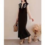 ブラウン | コード刺繍キーネックワンピース | JUNOAH