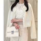 ホワイト | パールビジューネックニットカーディガン（薄手） | JUNOAH