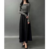 ドッキングニットフレアワンピース【ペチスカートセット】 | JUNOAH | 詳細画像1 