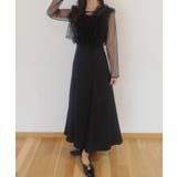 Aブラック | チュールトップス＋マチフレアキャミワンピースSET | JUNOAH