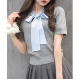 グレー | リボンドッキングケーブルショートニット | JUNOAH