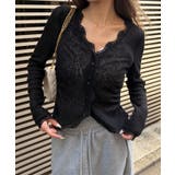 ブラック | シアーカットレースギャザーカーディガン | JUNOAH