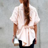 ピンク | 花柄レースデザイン半袖シャツ ゆったり 小花柄 | JUNOAH