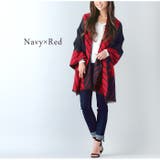 ネイビー×レッド | ストライプデザイン大判ストール | JUNOAH