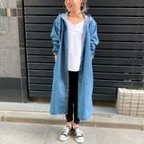 フード付きデニムロングジャケット ゆったり ビッグシルエット | JUNOAH | 詳細画像1