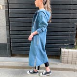 フード付きデニムロングジャケット ゆったり ビッグシルエット | JUNOAH | 詳細画像2