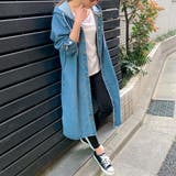 フード付きデニムロングジャケット ゆったり ビッグシルエット | JUNOAH | 詳細画像3