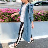 フード付きデニムロングジャケット ゆったり ビッグシルエット | JUNOAH | 詳細画像4