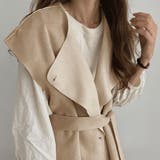 ライトベージュ | ベルト付きくるみボタンフェイクムートンベスト | LAUIR