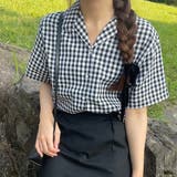 ブラック | ギンガムチェック半袖シャツ | LAUIR