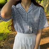 ブルー | ギンガムチェック半袖シャツ | LAUIR