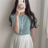 ライトブルー | リブ半袖ニットカーディガン | LAUIR