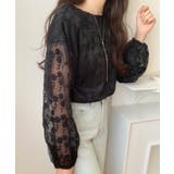 ブラック | 花柄チュールトップス | LAUIR