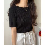 ブラック | シアーワイドリブボートネックニット | LAUIR