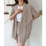 グレージュ | 金釦ハーフスリーブリネン混シャツ+ショートパンツset(薄手、シャツ裏地なし) | LAUIR