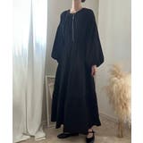 ブラック | バックリボンティアードワンピース（薄手、裏地なし） | LAUIR