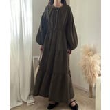 カーキブラウン | バックリボンティアードワンピース（薄手、裏地なし） | LAUIR