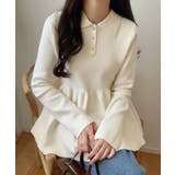 アイボリー | ポロ襟ペプラムニットトップス | LAUIR