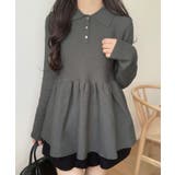 チャコール | ポロ襟ペプラムニットトップス | LAUIR