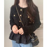 ブラック | ペプラムツイードニットトップス | LAUIR