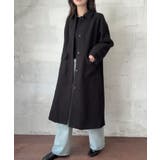 ブラック | ウールライクステンカラーロングコート | LAUIR