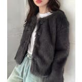 チャコール | ノーカラーフェイクファージャケット | LAUIR