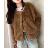 ブラウン | ノーカラーフェイクファージャケット | LAUIR