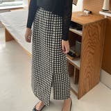 ブラック | フロントボタンIラインチェックスカート | LAUIR