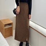 ライトブラウン | フロントボタンIラインチェックスカート | LAUIR