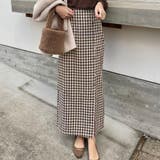 ホワイトブラウン | フロントボタンIラインチェックスカート | LAUIR