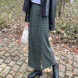 グリーン | フロントボタンIラインチェックスカート | LAUIR