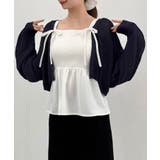 ネイビー | 透かし編みニットボレロ＋リボンキャミset | JUNOAH