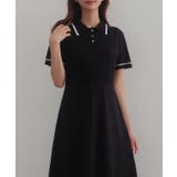 ブラック | CENEA 薄手配色ラインポロニットワンピース【ペチスカートSET】 | JUNOAH