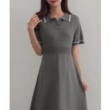 チャコール | CENEA 薄手配色ラインポロニットワンピース【ペチスカートSET】 | JUNOAH