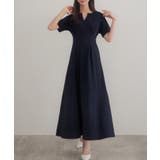 ネイビー | CENEA キーネックタックデザインワンピース | JUNOAH