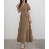 ベージュ | CENEA キーネックタックデザインワンピース | JUNOAH