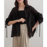 ブラック | CENEA 袖リボンドロストシャツブラウス | JUNOAH