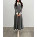 ダークグレー | CENEA バイカラーリボンニットワンピース | JUNOAH