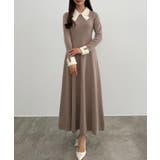 グレージュ | CENEA バイカラーリボンニットワンピース | JUNOAH