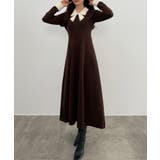 ブラウン | CENEA バイカラーリボンニットワンピース | JUNOAH