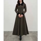 チャコール | CENEA バイカラーリボンニットワンピース | JUNOAH