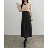 ダークグレー | CENEA シャギーショートニット＋釦スリットキャミワンピースset | JUNOAH