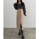 ナチュラル | CENEA シャギーショートニット＋釦スリットキャミワンピースset | JUNOAH