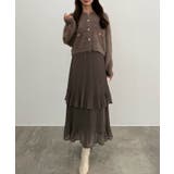 ブラウン | CENEA (薄手)金ボタンシャギーニットカーディガン＋プリーツスカートset | JUNOAH