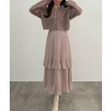 ピンクベージュ | CENEA (薄手)金ボタンシャギーニットカーディガン＋プリーツスカートset | JUNOAH