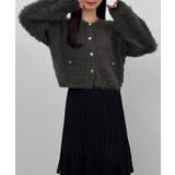 CENEA (薄手)金ボタンシャギーニットカーディガン＋プリーツスカートset | JUNOAH | 詳細画像15 