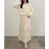 アイボリー | CENEA (薄手)金ボタンシャギーニットカーディガン＋プリーツスカートset | JUNOAH