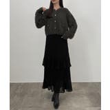 ブラック | CENEA (薄手)金ボタンシャギーニットカーディガン＋プリーツスカートset | JUNOAH