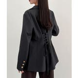 チャコール | CENEA バックレースアップテーラードジャケット | JUNOAH